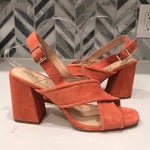So-Joree coral suede block heel